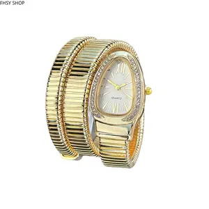 Fashion accessories | Rising retro gold snake coiled bracelet watch for women | Underrated chic serpent-style wristwatch with crystal details | Adjustable coiled band, multiple dial colors, ideal for daily wear, office styling and casual outings