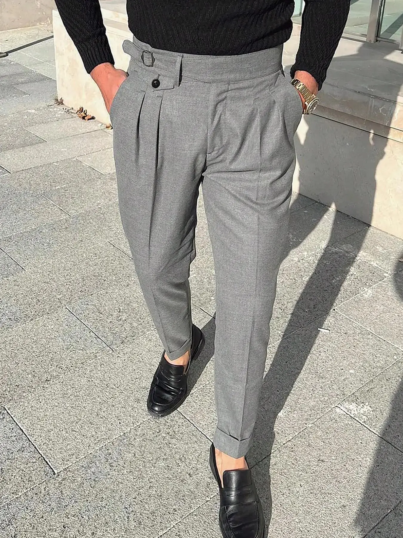 Fashionable Slim Fit Suit Pants, Plain Pattern Casual Style, Lightweight Men's Business Wear, All-Season Comfortable Design, Business Attire Clothes#DressPants #BusinessCasual #HighWaistTrousers #MensFormalWear #SinglePleatedPants