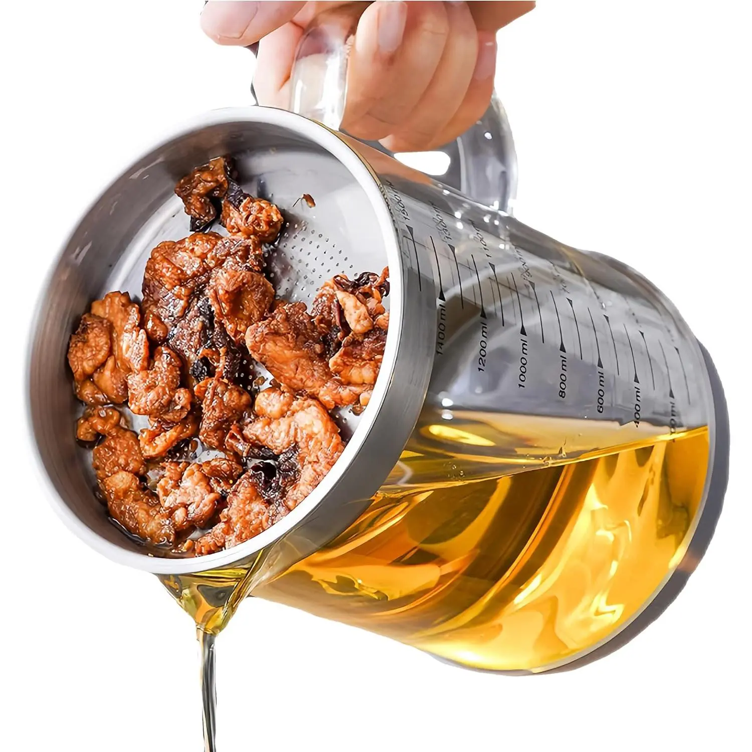 Glass Bacon  Container with Strainer - 34 OZ  Gravy Separator with Strainer Storage Can with Lid,Bacon Drippings Container  Filter for Thanksgiving Holiday Kitchen Cooking