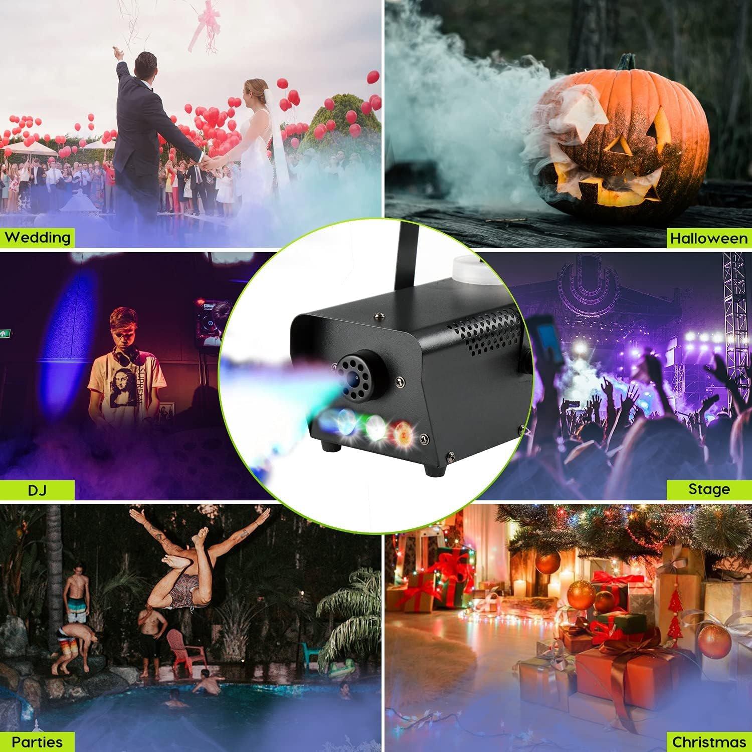 Fog Machine   Machine Controllable LED Light 500W and 2000CFM Fog  with  and Wired Remote Control for Weddings, Halloween,Parties or ,with Fuse Protection