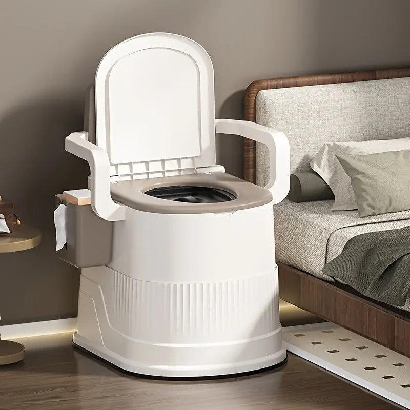 Portable Camping Toilet for Adults, RV Travel Toilet with Comfortable Armrests And Backrest, Lightweight Folding Commode Chair with Waste Bucket, Perfect for Indoor, Motorhomes, Vans, Camping Trips, Hiking, Boating And Emergency Use