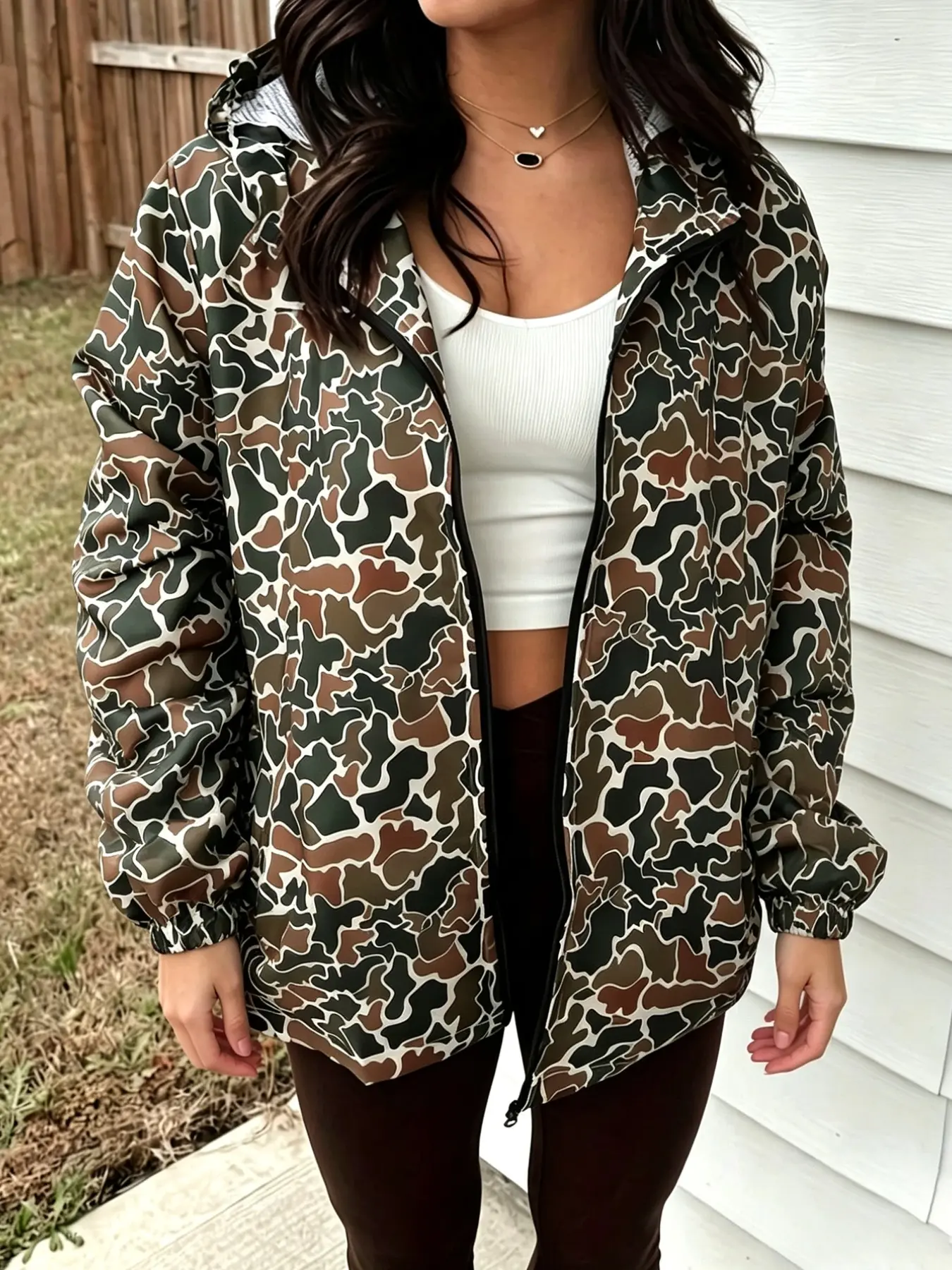 Thin Retro Camouflage Hooded Jacket, Lightweight Long Sleeve, Unisex, Fall & Winter, Casual Outerwear, All over Print