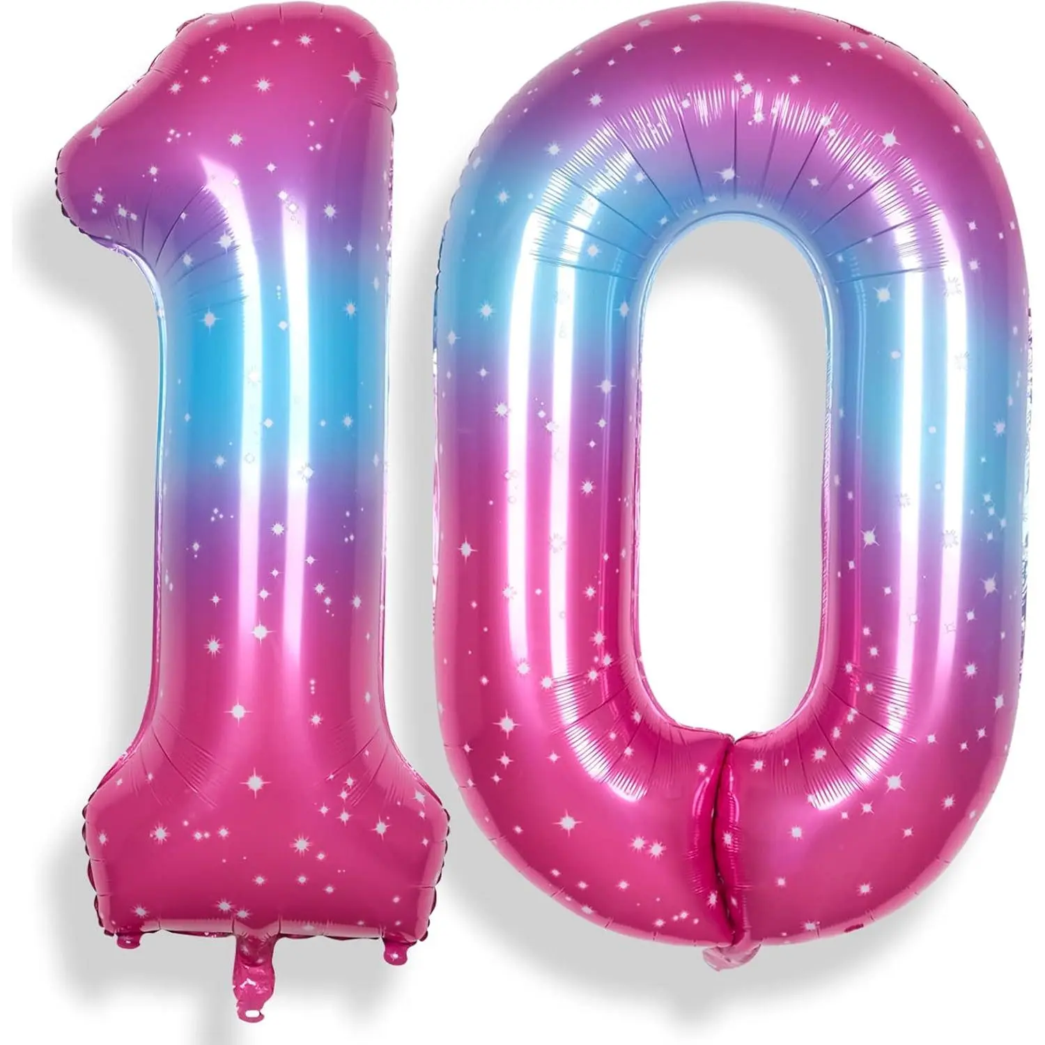 40-Inch Foil Mylar Number 10 Balloons Pack, Big Starry 0-9 Set for Boys/Girls, Photo-Worthy Birthday/Anniv. Party Decor Supplies, Mylar Foil
