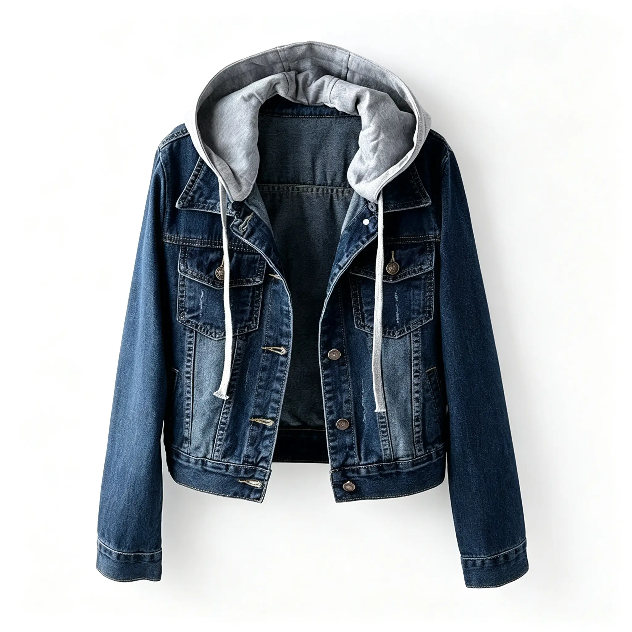 Women's 2026 Hot Solid Denim Jean Jacket - Long Sleeves, Slim Fit, Hooded Cap, Fall Winter Casual Athletic Outerwear