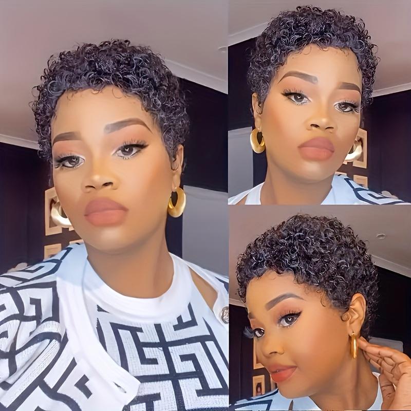 New 2025 Arrivals Brazilian Virgin Human Hair Short Curly Bob Wig for Women - Glueless Pixie Cut with 180% Density Afro Kinky Curls, Soft Breathable Layered Style, Rose Net Cap for All Ethnicities, Versatile Hair Wig |   Elegant Hair Style |   Glueless Wi
