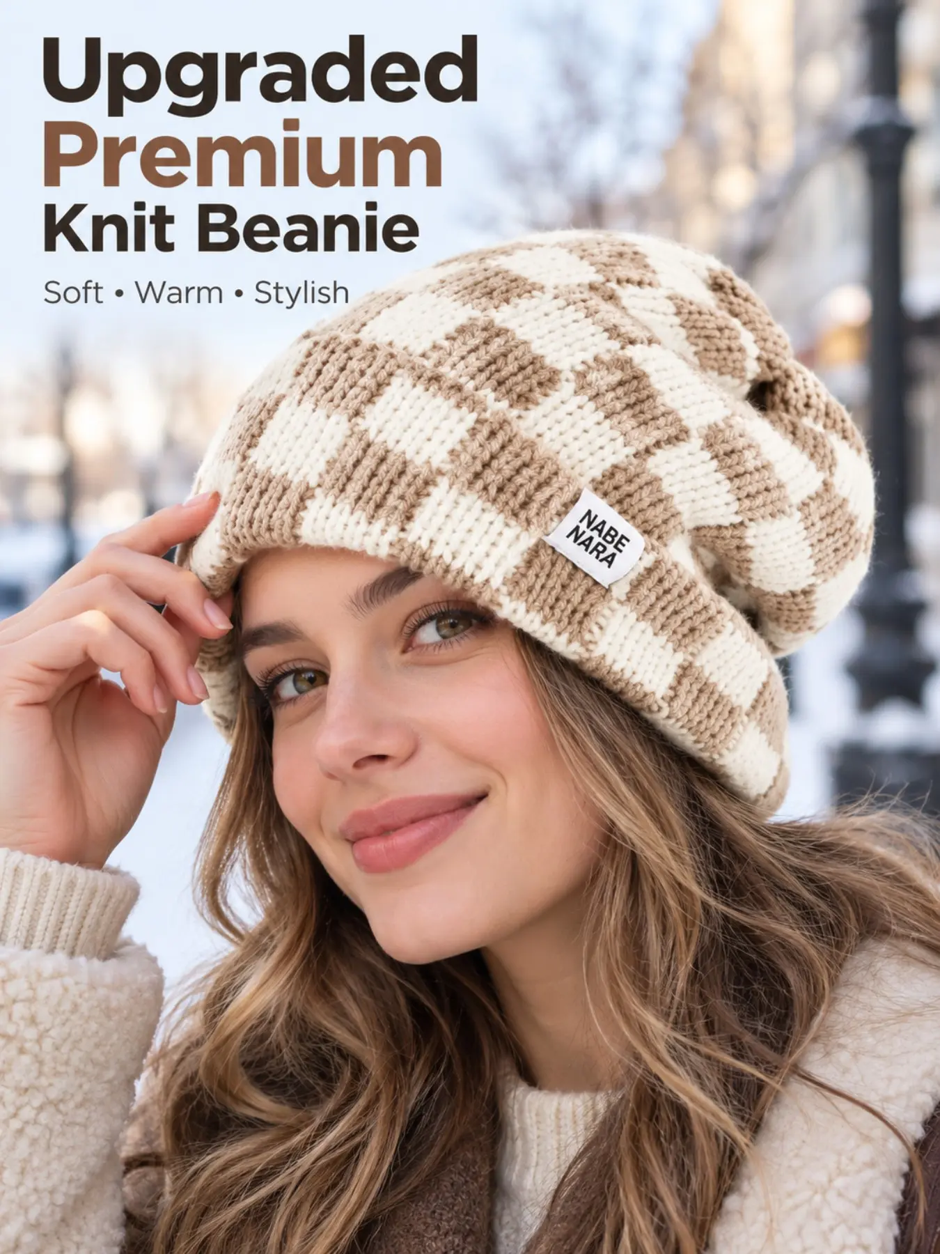 Unisex Patched Checkered Knit Hat Beanies, Soft and Stretchy, Warm Winter Cap, Y2K Retro Street Fashion Accessory, Perfect Gift for Christmas, Halloween, Birthday