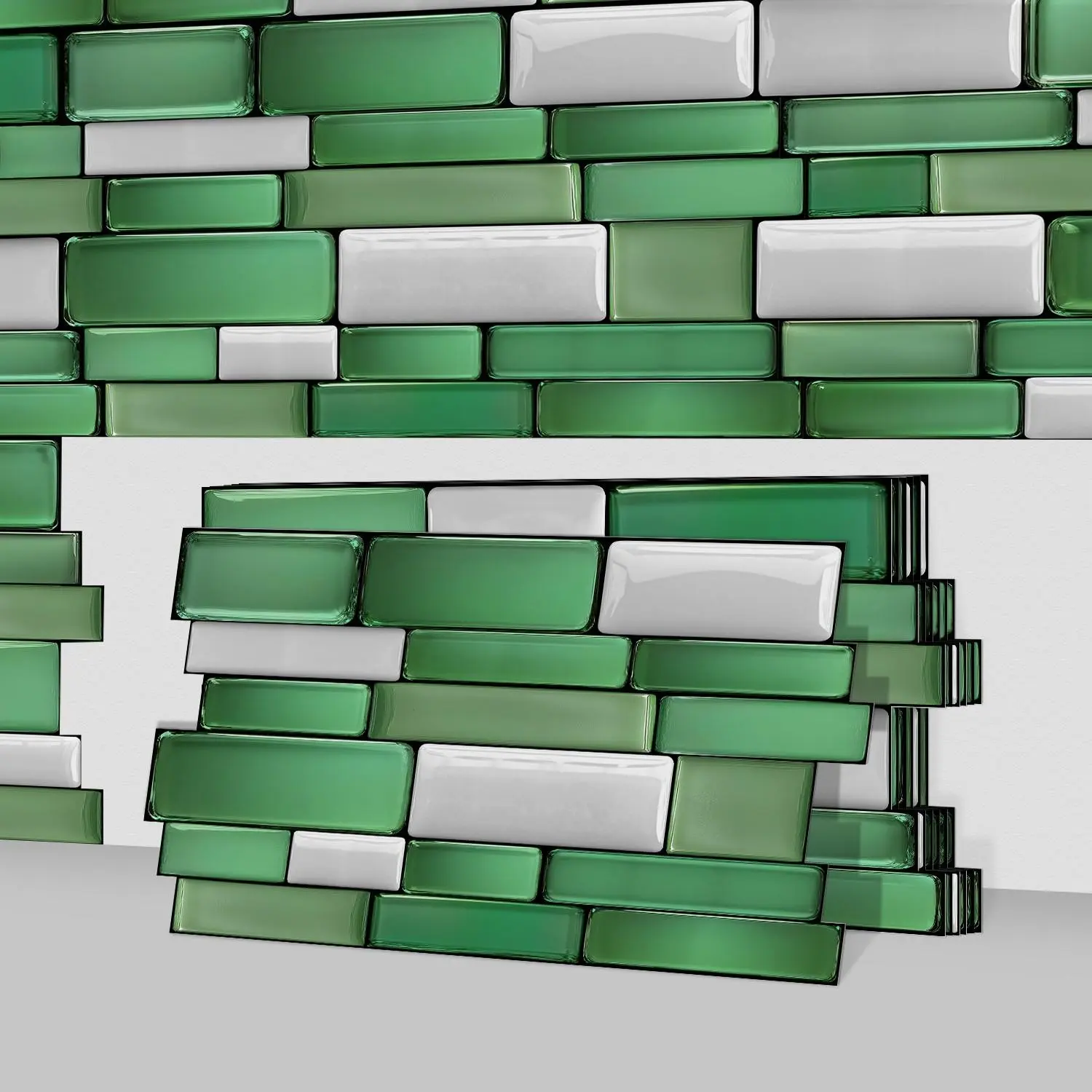 48/36/24pcs Classic Green Peel and Stick Tile Stickers,Striped Marble Vinyl Wall Stickers, Seamless Splicing Splash-Proof DIY Decoration for Bathroom & Kitchen