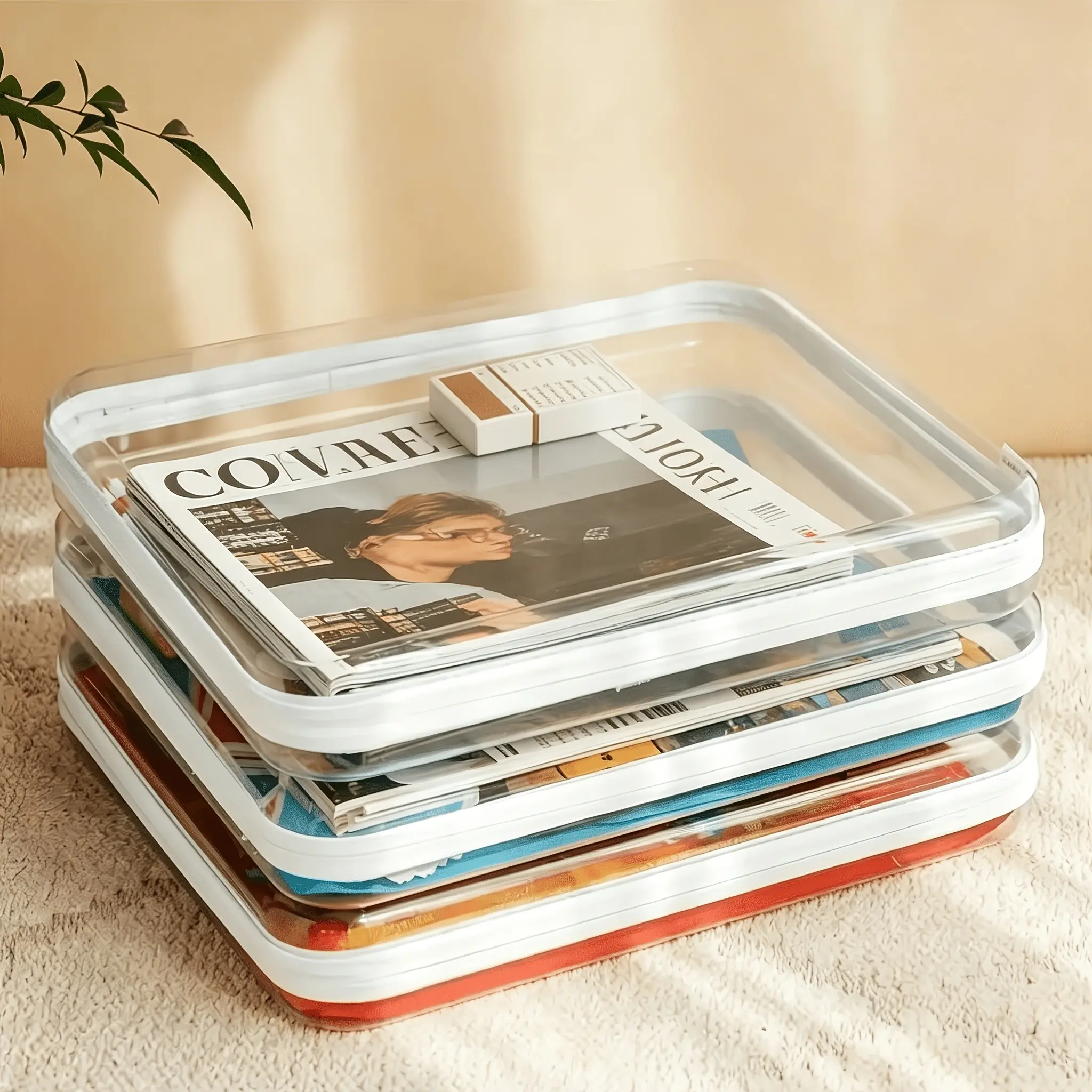5 Extra-Large Transparent Hard Shell Storage Boxes with Zipper Closure| Durable Plastic Organizer Box, Suitable for Newspapers, Magazines, And A4 Paper