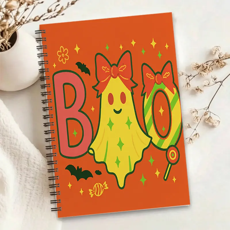 1pc Halloween Themed Notebook, Cute Bow Ghost Boo Design, Smooth Inner Pages for Easy Writing, Portable Size for Daily Life and Study, Festive Stationery Perfect for Journaling and Note-taking