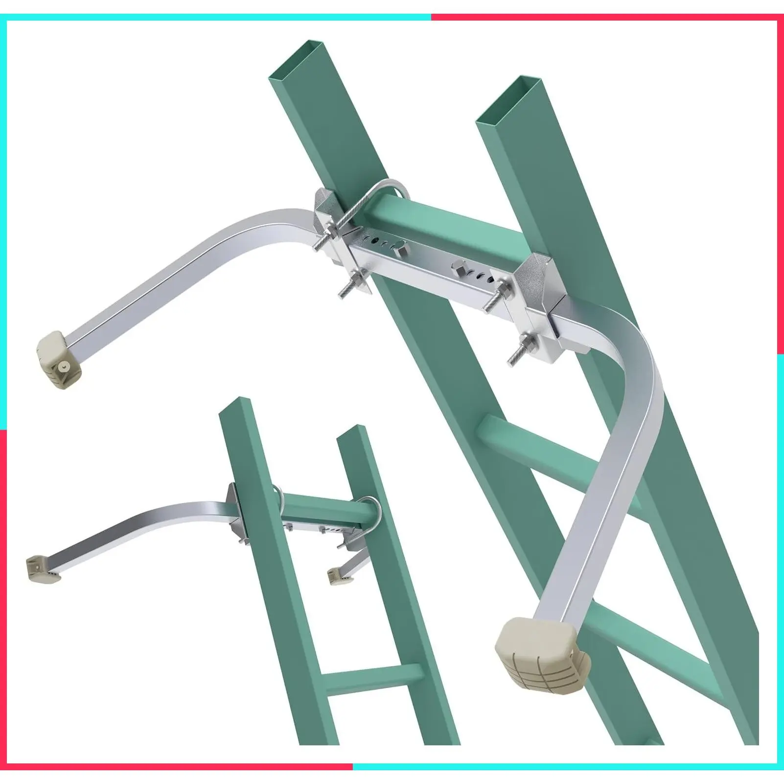 Ladder Stabilizer, Heavy Duty Aluminum Extended Ladder Accessory for Roof Gutter Cleaning, Ladder Stand-Off Wing Span Wall Hooks with Non-Slip Rubber Bottom Pad