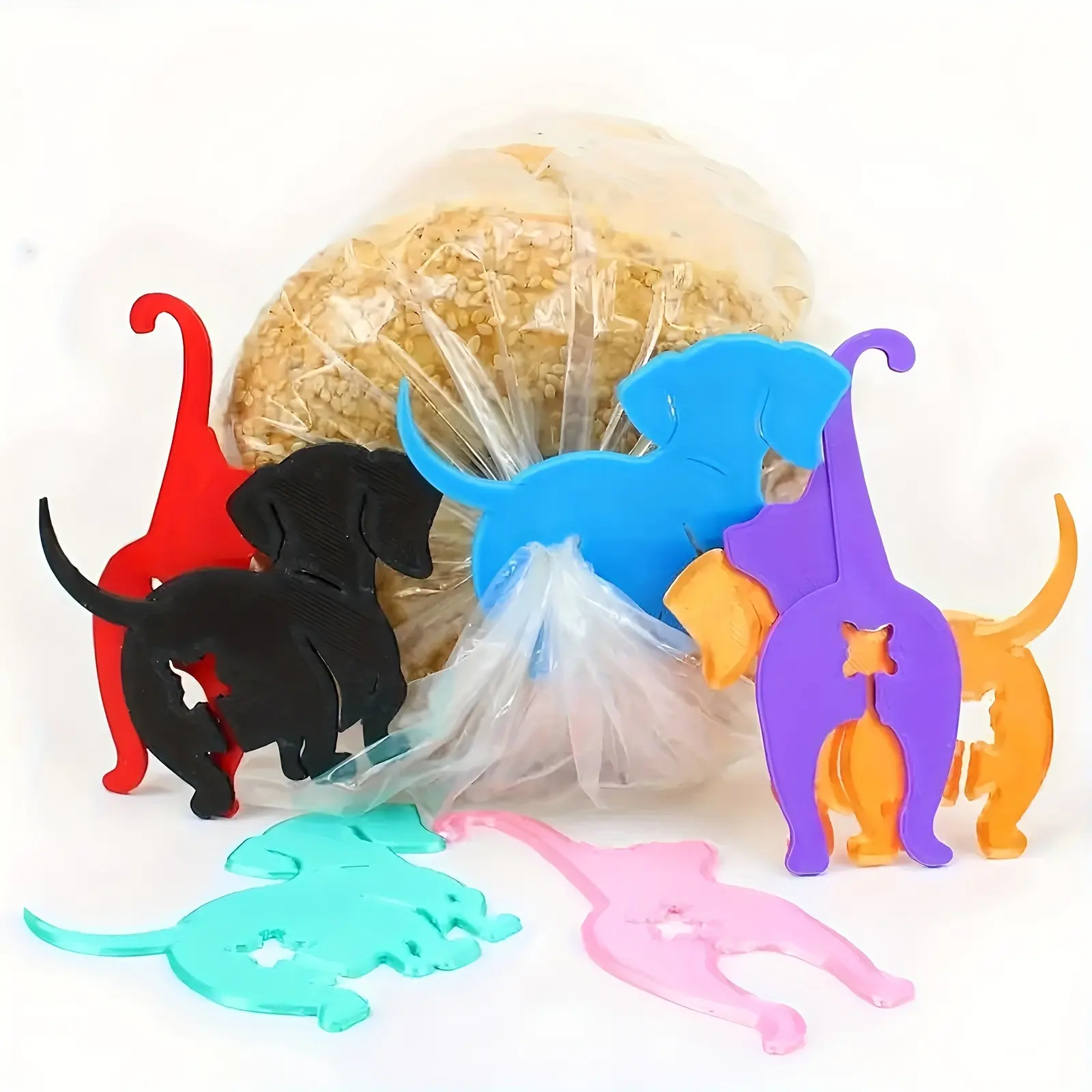 [6pcs Cat Butt Bag Clips] 6pcs Reusable Multifunctional Sealing Clips, Creative Shaped Cat Butt Bread Bag Clips, Dog Butt Bread Bag Clips, Moisture-Proof And Dust-Proof Bag And Item Storage Bag Sealing Clips, Kitchen Additions, Cat Food Bag Sealing