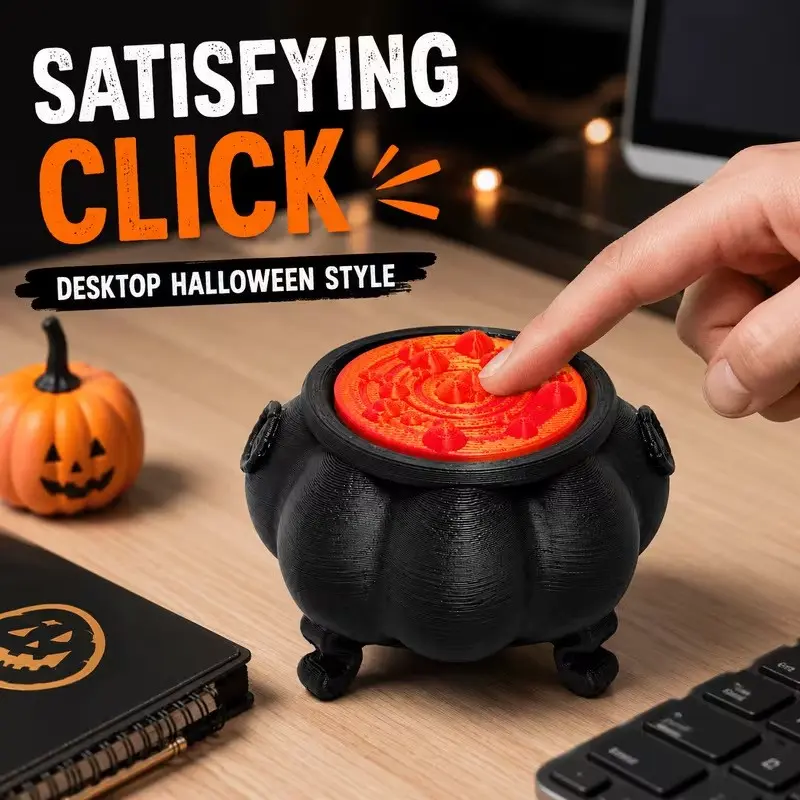 Witch Cauldron Desktop Decor, 3D Printed Pot Body with Texture Lid, Unique Home Ornament, Perfect for Halloween Themes