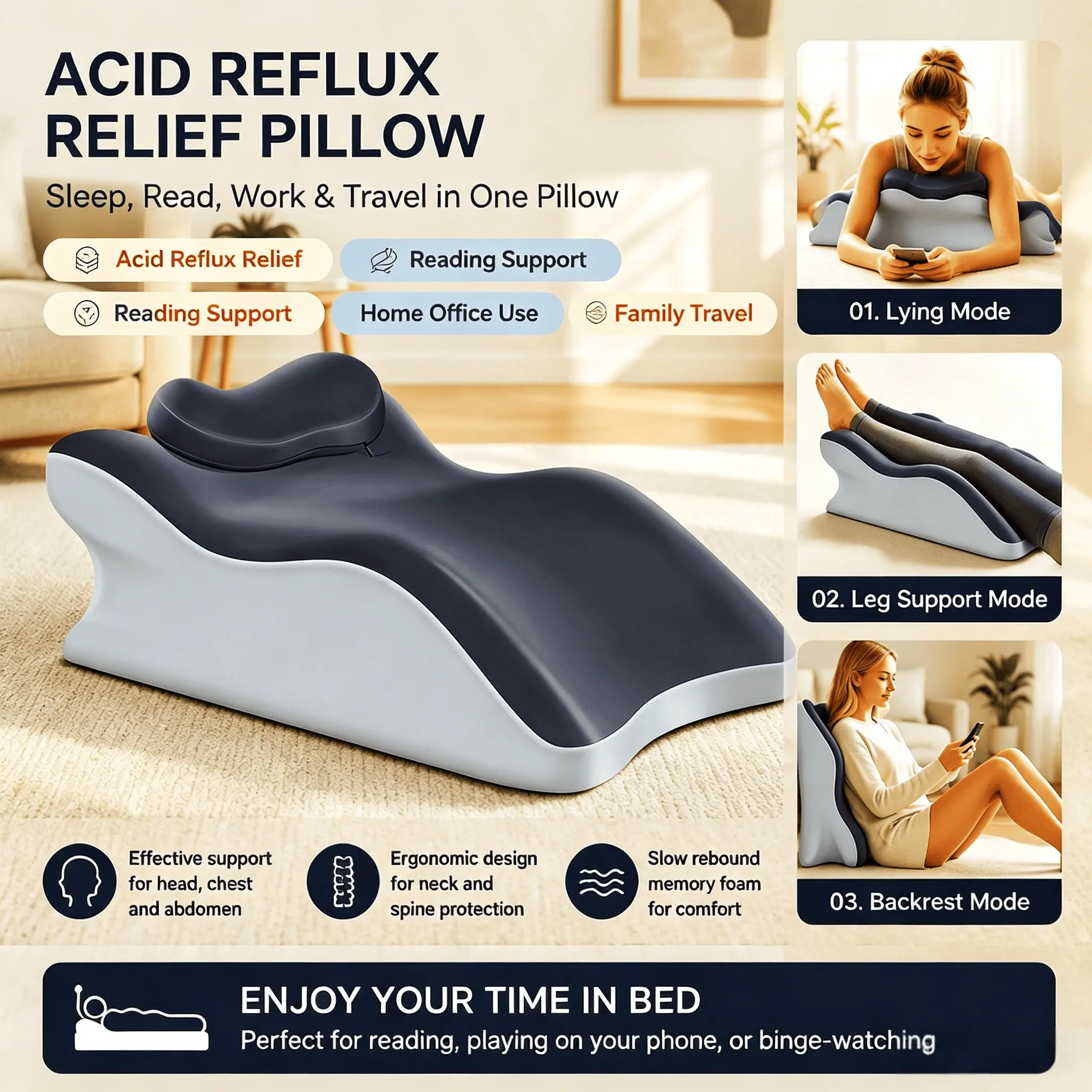 2027 New Ergonomic Wedge Pillow Set – Reading Pillow with Lumbar Support; Adjustable Neck and Back Support; Multifunctional Bed Pillow for Reading, Sleeping, Gaming, and Relaxing.