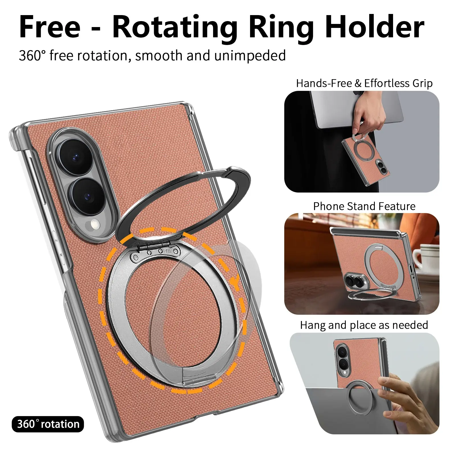 Magnetic Folding Phone Case with Stand, Smooth Texture Peach Skin Protector, Compatible with Samsung Z Fold7, Huawei Mate X7, Honor Magic V6, Vivo X Fold5, Oppo Find N6
