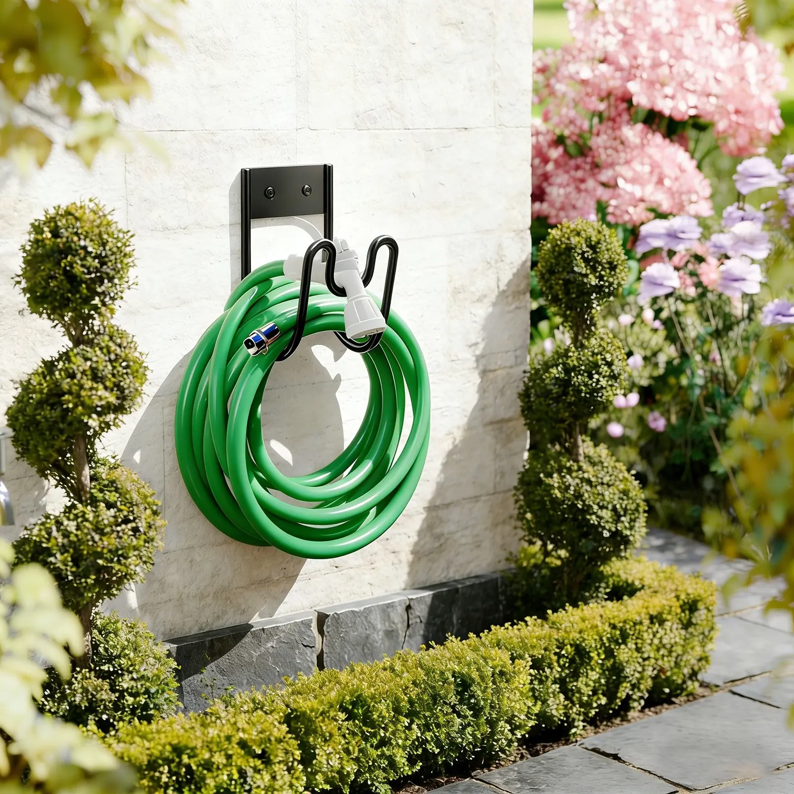 Heavy-Duty Wall-Mounted Garden Hose Hook, Rust-Proof Metal Storage Holder, Organize Hoses, Cords, Tools, Outdoor Garage Organizer