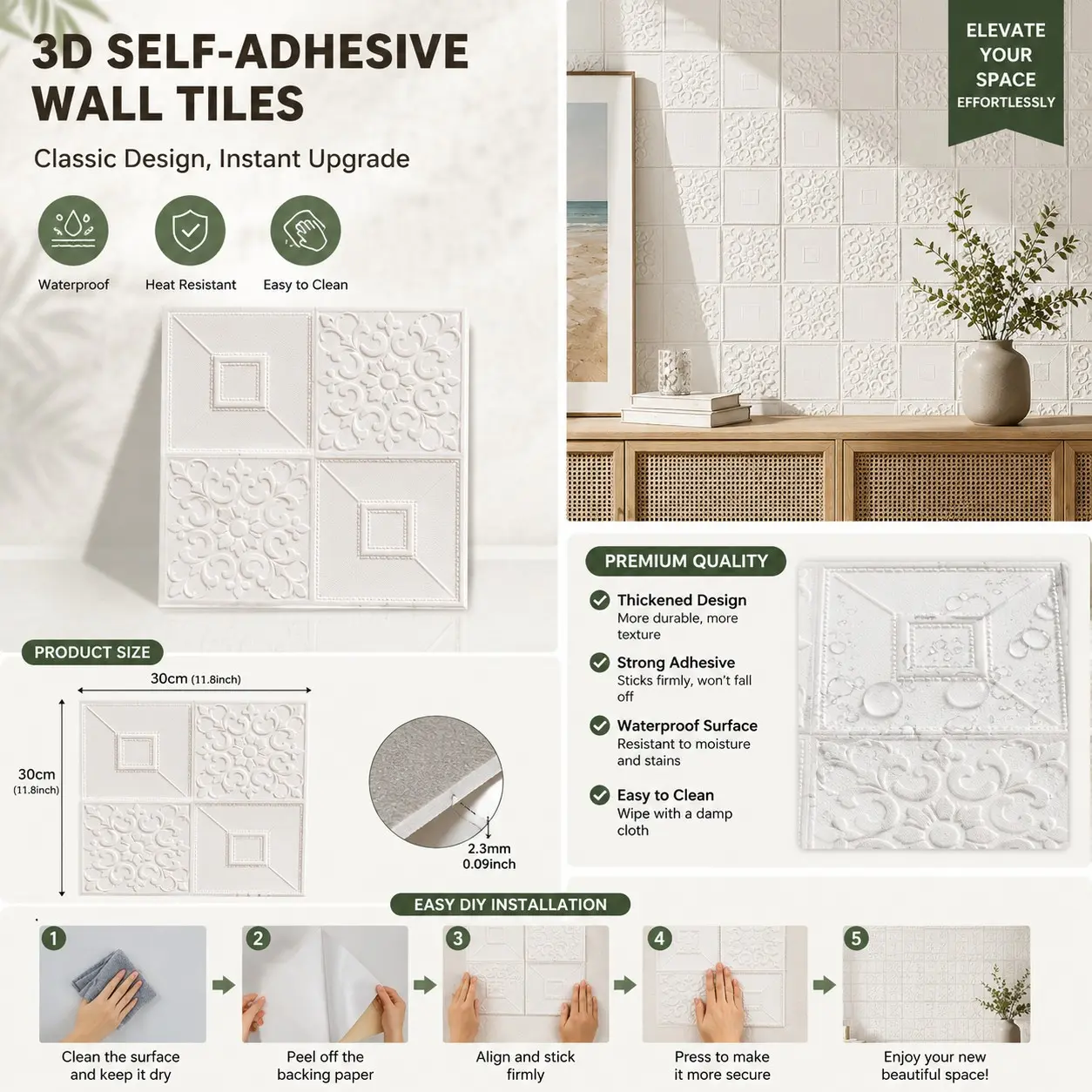 20/50 Pcs Self-Adhesive Wall Decals, 35x35cm DIY 3D Xpe Foam Stickers, Waterproof, Home Decor for Living Room, Bathroom, Kitchen, Bedroom
