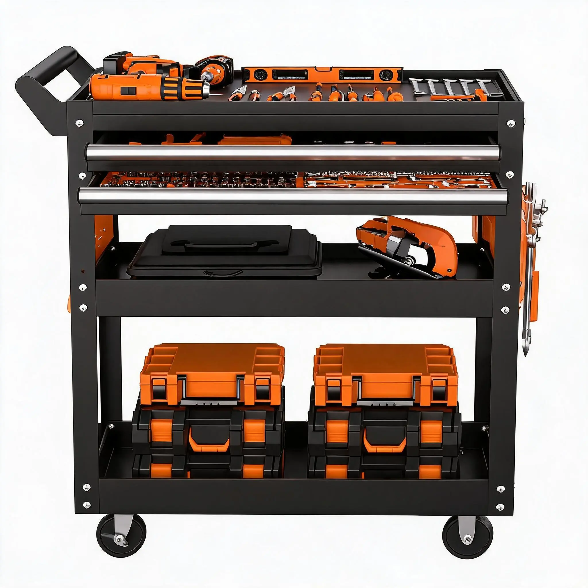 5-Tier Rolling Tool Cart On Wheels, Heavy Duty 400 Lbs Capacity Metal Mechanic Tool Cart with Lockable Drawer and Side Cupboards for Garage Workshop Repair Shop
