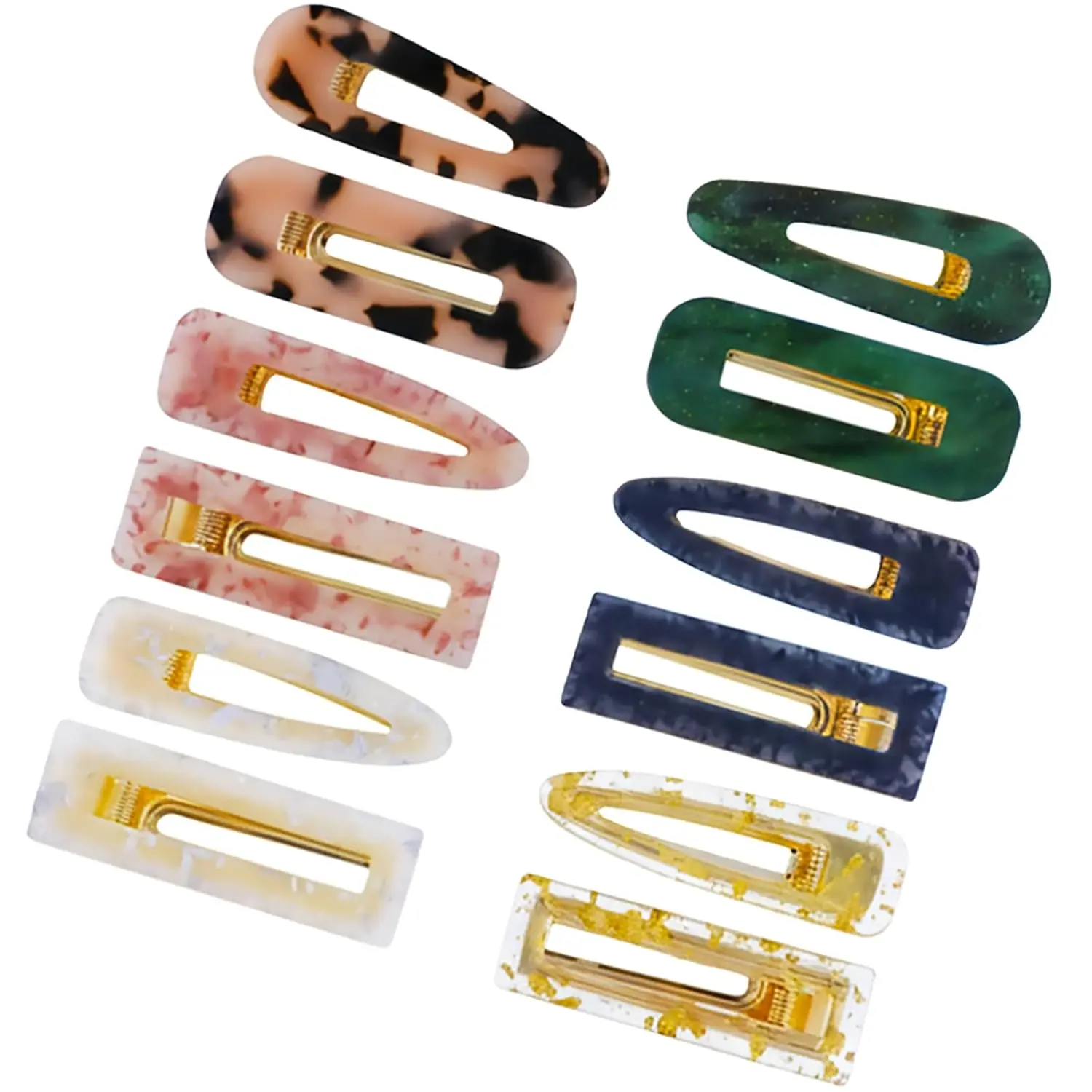 Women's 12Pcs Fashion Acrylic Resin Marble Hair Clips Set - Decorative Pearls Barrettes, Bobby Pins, All Female Headwear Accessories, Pearl-Decor