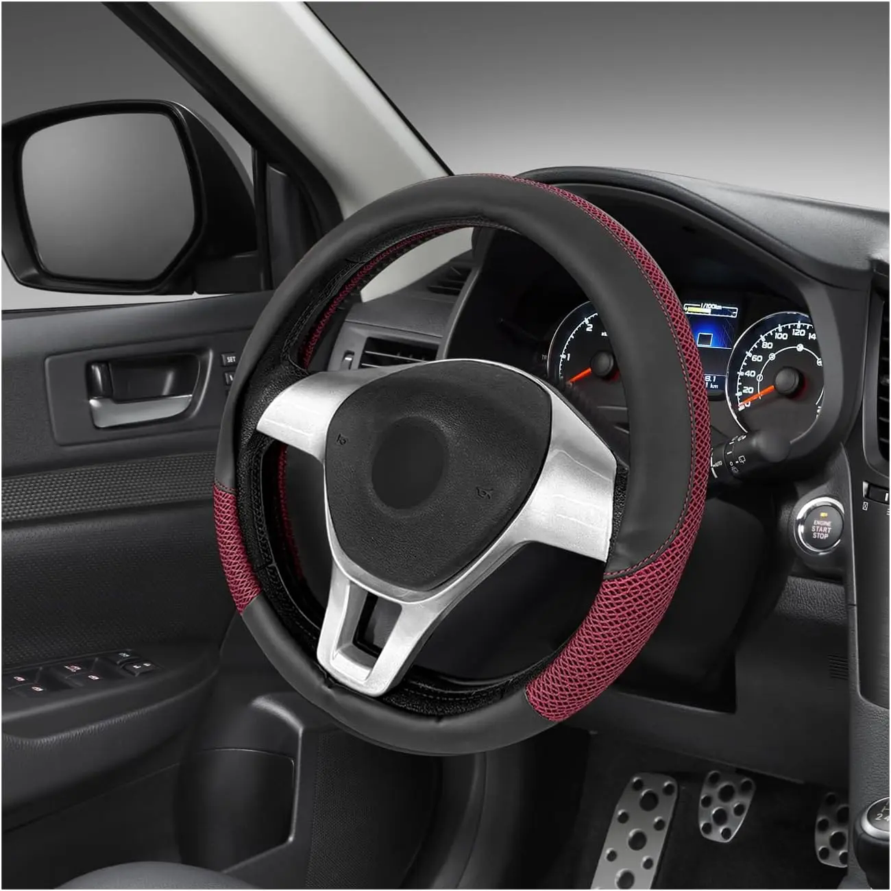 Steering Wheel Cover, 15 inch Breathable Steering Wheel Protector with Anti-Slip Lining, Comfortable Wheel Wrap Cover for  ,   Accessories (Red)