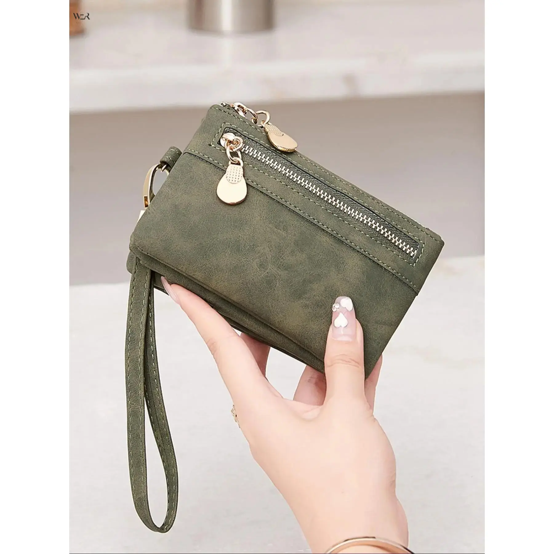 Vintage Frosted PU Leather Wristlet Wallet, Multi Zipper Card Coin Purse, Portable Mini Phone Bag Fits 6.1 Inch Cellphone, 6 Neutral & Retro Color Options for Women