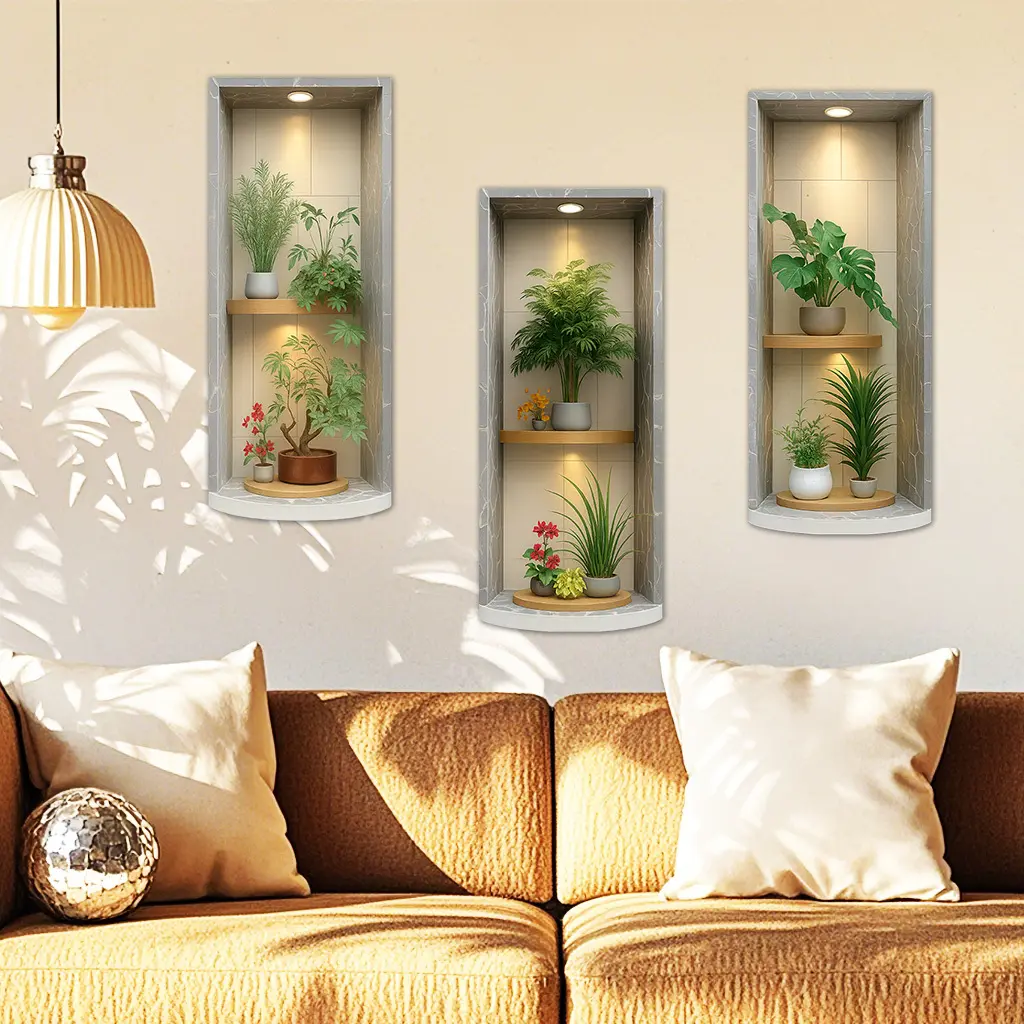 3 sets of green plant pot wall stickers for your choice. Home fresh decoration - removable self-adhesive PVC Flower Wall Stickers, suitable for gardens, homes, living rooms, bedrooms, TV decorations, sofa background walls