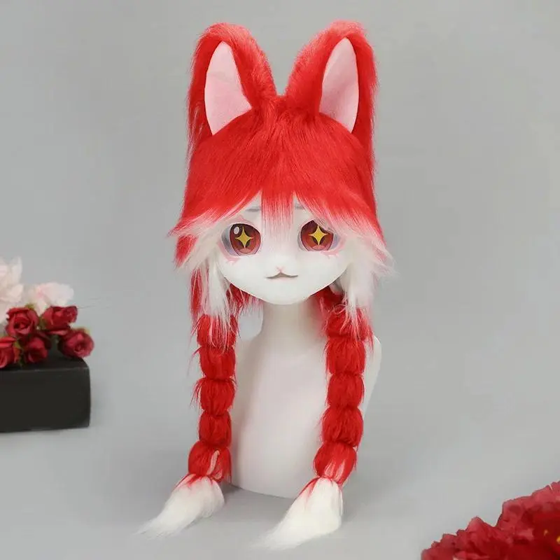 Archi Handmade Rabbit Head Mask - Polyester Furry Cartoon Fursona Headwear, Unisex Cosplay Prop for Easter Performances, Fashion Accessory, Bunny Ears, Cartoon Character