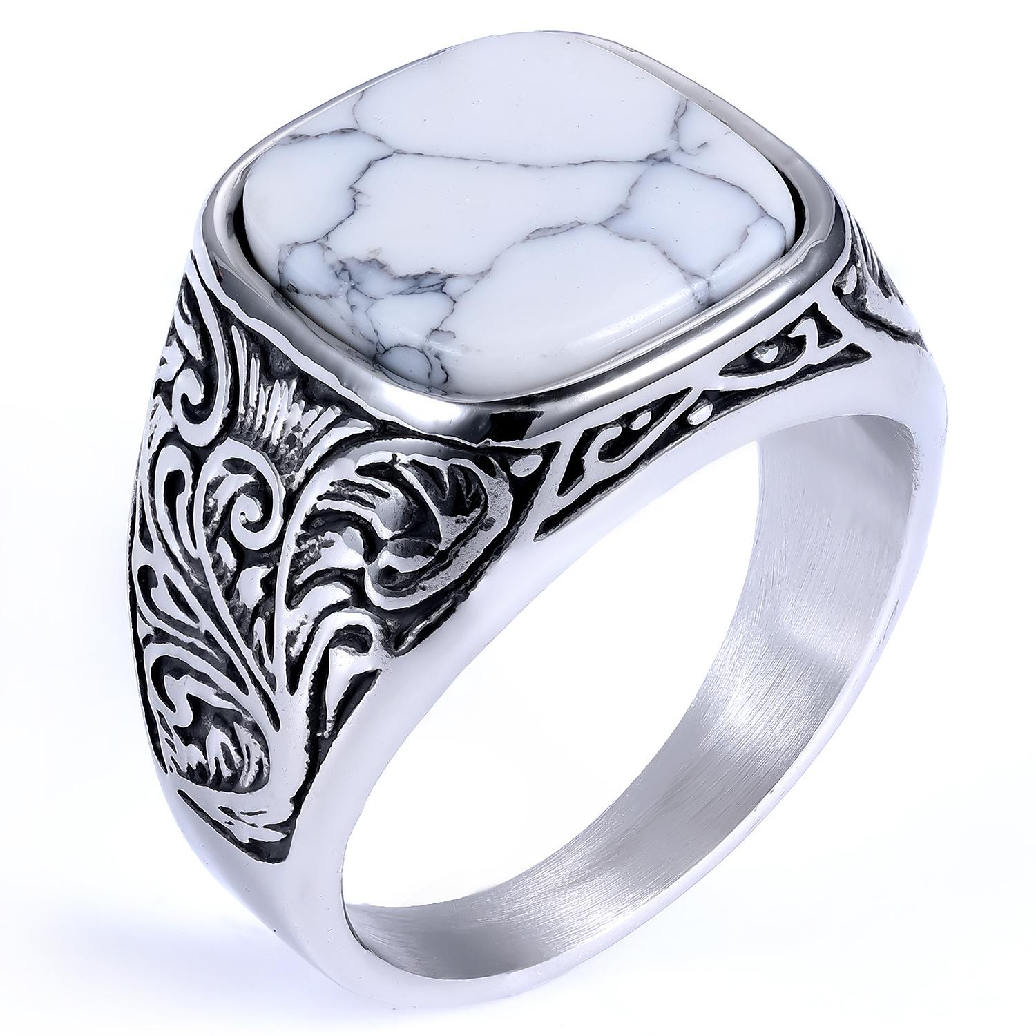 Unique European and American style, unisex carved minimalist square turquoise ring