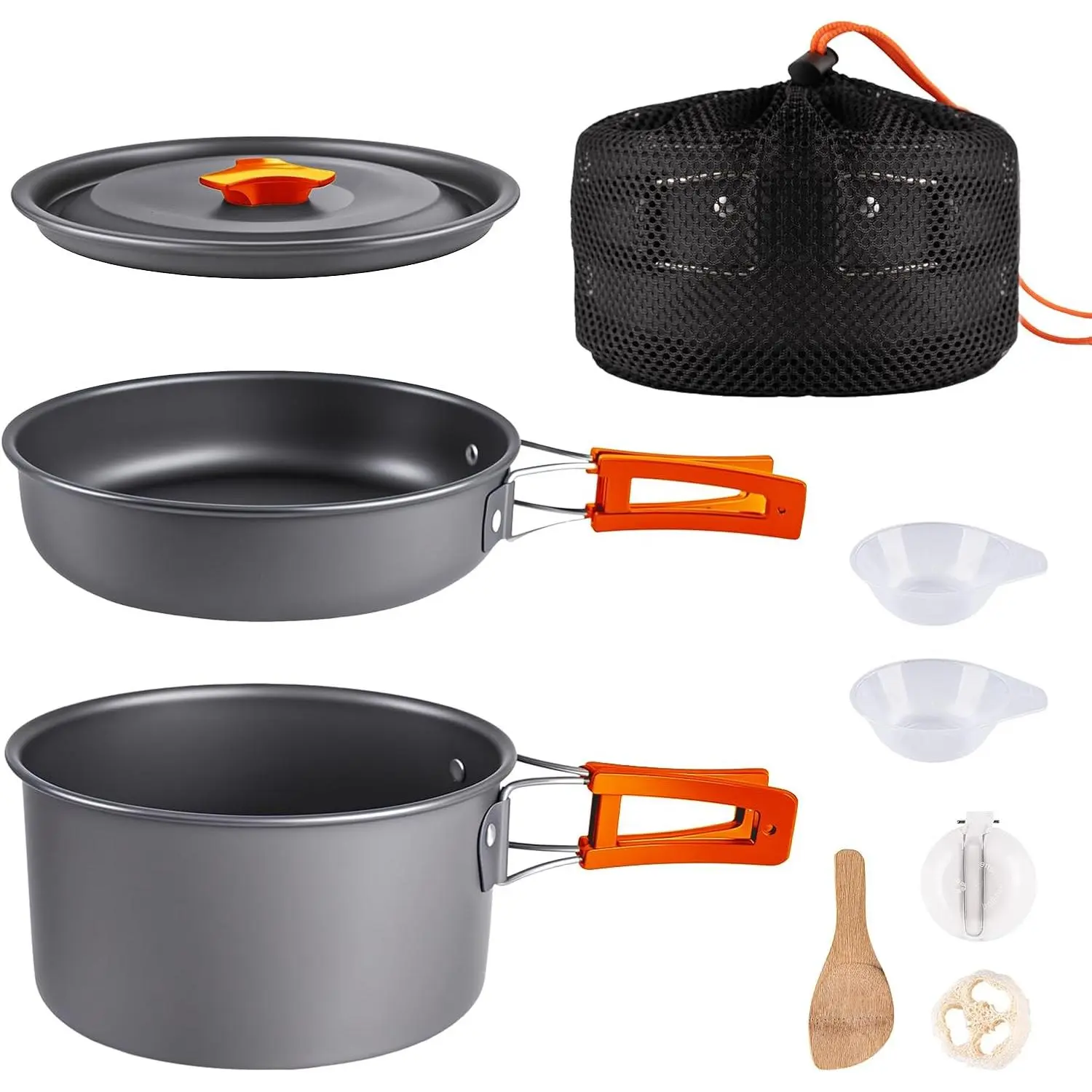 Camping Cooking Set Cookware Mess Kit with Storage Bag Pot Pan Set Camping Accessories  Outdoor Camping Hiking Picnic Portable and Lightweight Aluminum