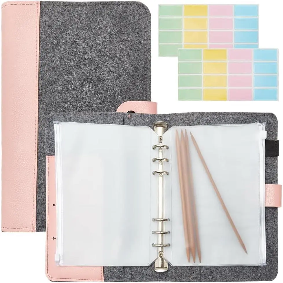 A Set of Felt Circular Knitting Needle Case 10×7" Knitting Needles Storage Organizer Knitting Needle Holder Crochet Hooks with 15pcs Binder Pockets 10pcs Label Paper for Collecting Sorting