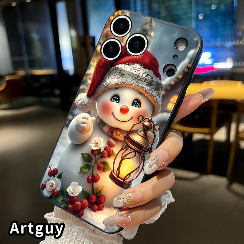 Case for iPhone 17 16 Pro Max 15 Plus 14 13 12 11 Air XS XR E Snowman's Lantern Glow Liquid Silicone Camera Protection Ultra Thin Soft Phone Cover Gift for