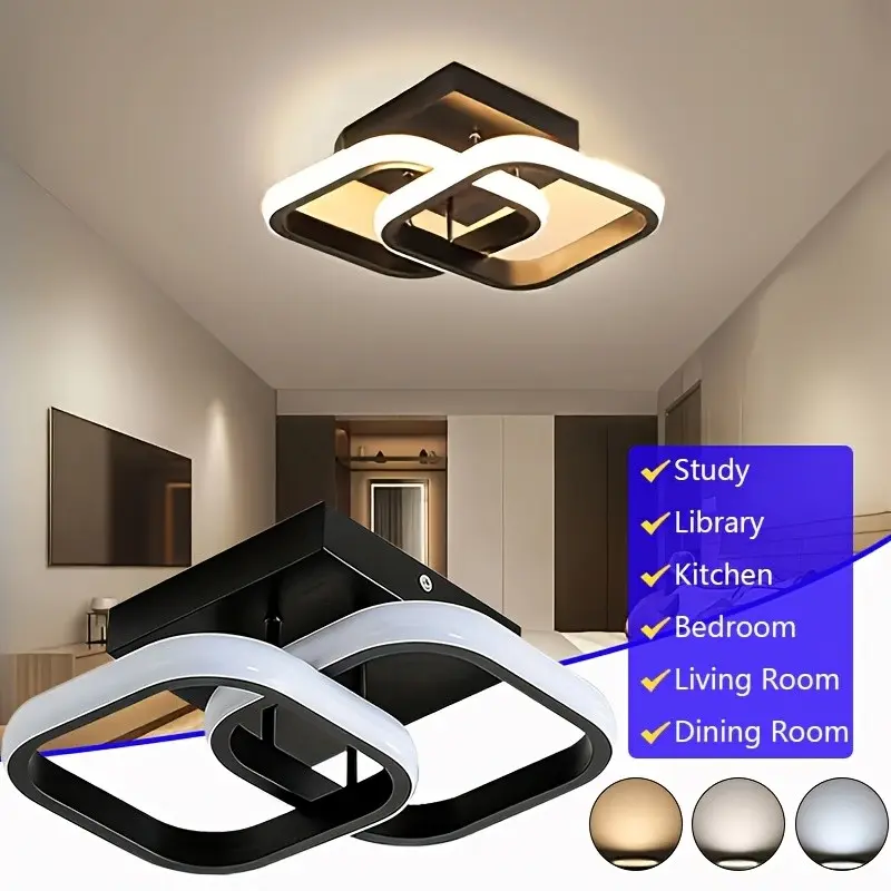 Modern Minimalist LED Ceiling Light, Indoor Lighting, Creative Entryway Lamp, 3 Lighting Modes, Square Pendant Light, Ideal for Hallways, Entrances, Closets