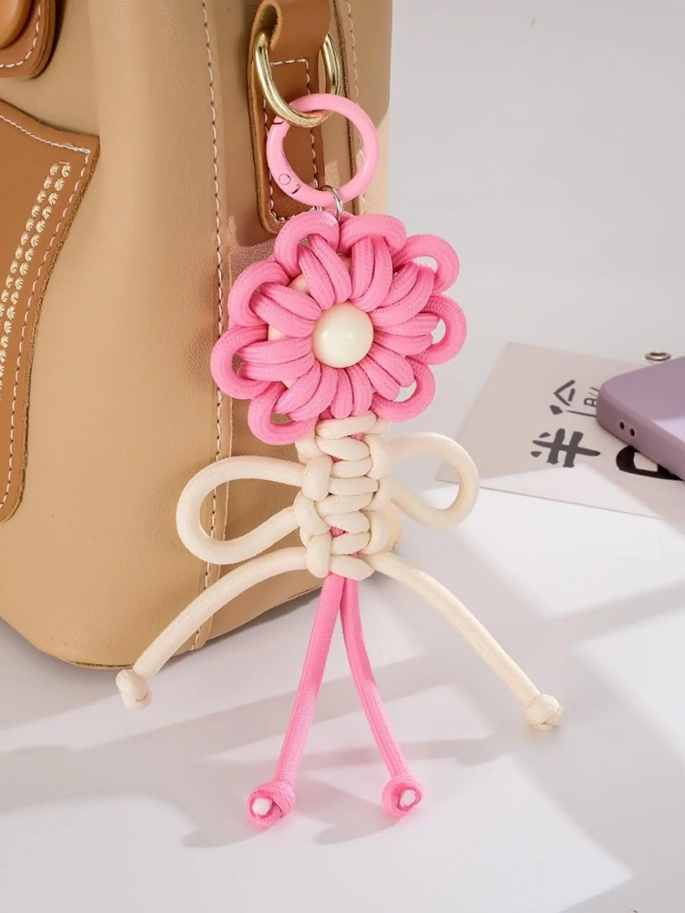 Handmade Chinese Knot Flower Pendant, Colorful Ring Clip, Phone Chain, Bag Charm, Keychain, AirPods Holder, Elegant Accessory