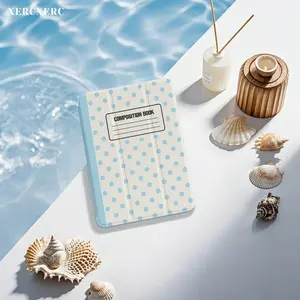 iPad case ipad accessories Light Blue Polka Dot & Composition Book Printed PU Flip iPad Case - TPU Soft Shell 3-Fold Stand with Pen Slot, Shockproof Drop-Proof Auto Wake/Sleep, Back to School Gift for Air 11/10.9, 9th/10th Gen, Pro 12.9/11, Mini 8.3, Gala