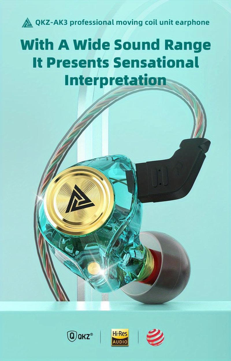QKZ-AK3/AK6 Wired In-Ear Earphones with Mic – HiFi Subwoofer, Noise Cancelling, 3D Stereo Sound for Gaming, Sports & Gym