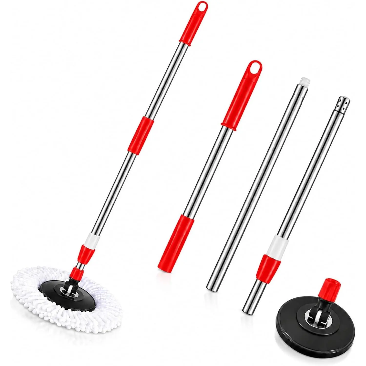Spin Mop Replacement Handle, 360 Rotating Telescopic Pole, Red