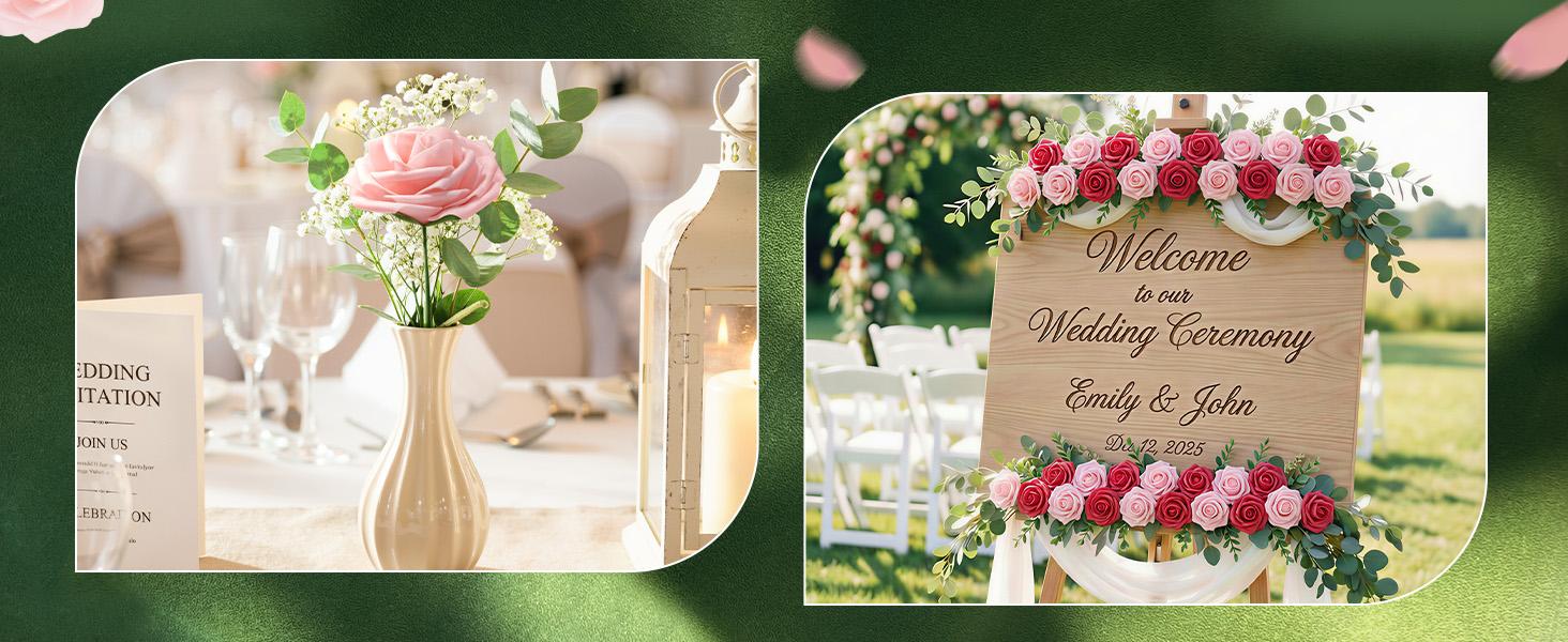 Artificial Flowers, 25 Pcs Blush Foam Real Looking Roses with Stems, Fake Roses for DIY Wedding Bouquets, Centerpieces Arrangements, Valentine Decorations