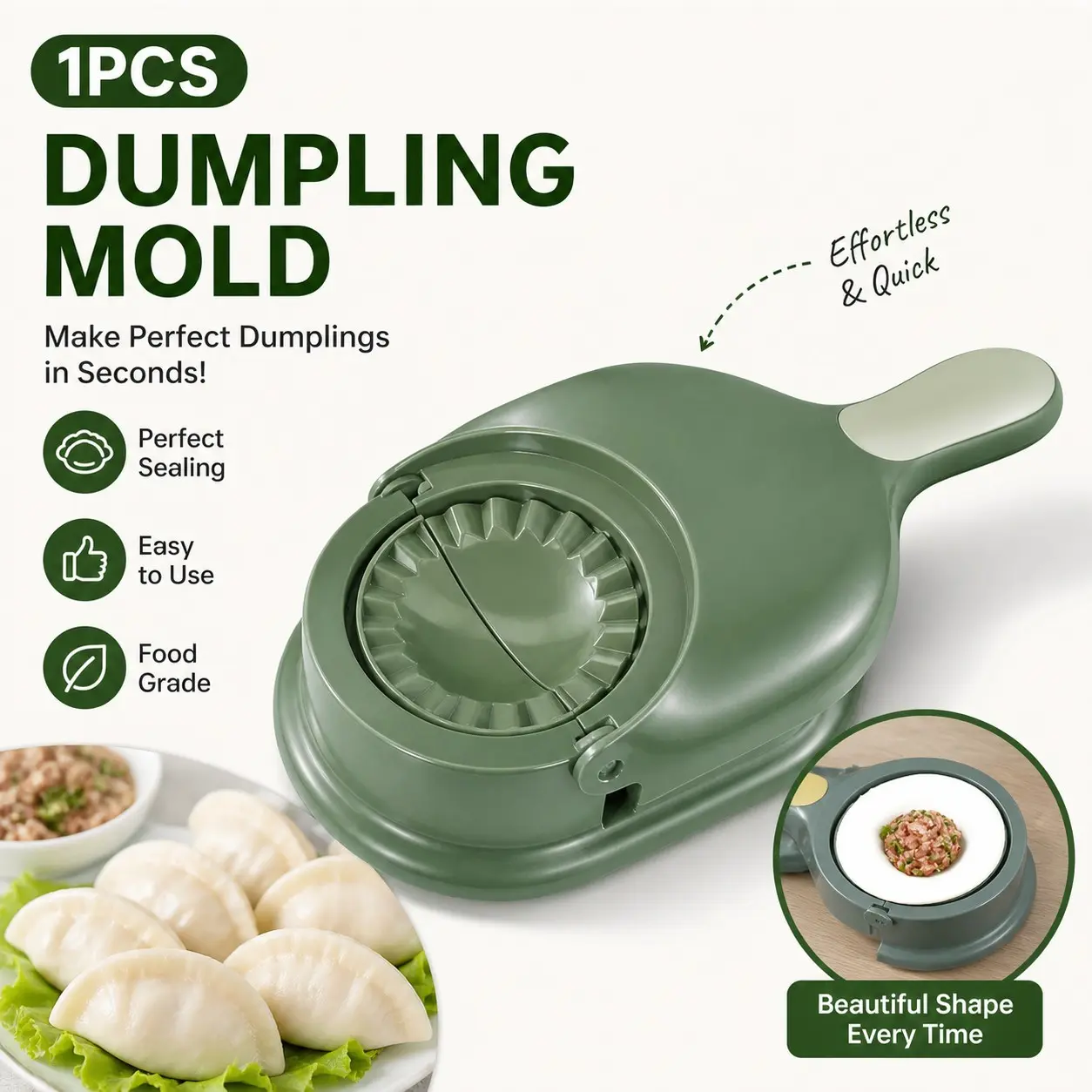 All-in-One Easy-Turn Dumpling Maker, 2-In-1 Dough Press & Wrapper Mold, Ergonomic Handle, No Power Needed, Fast Professional，Perfect for Making Perfect Dumplings, Dumpling Moulds