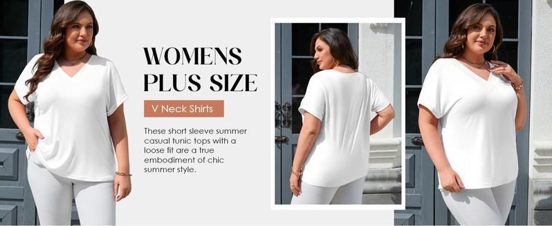 【XL-5XL】Imily Bela Curve Womens Plus Size V Neck T Shirts Short Sleeve Summer Dressy Casual Tunic Tops Loose Fit Tees Blouse