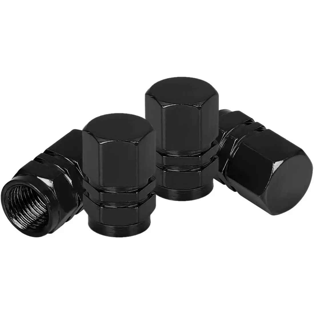 4 PCS Tire Stem Valve Caps Wheel Valve Covers Car Dustproof Tire Cap, Leak-Proof Air Protection s Cars, Trucks, Bikes, Motorcycles, Bicycles, Hexagon Shape Design (Black)