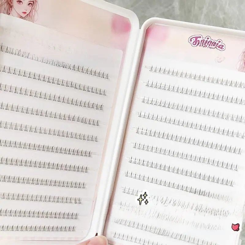 Synthetic Lightweight Self-Adhesive Flame-Tip Lower False Eyelashes, Natural Segmented Cosmetic Lash Extensions Book Set (24 Rows), Makeup, Clusters, Natural Look