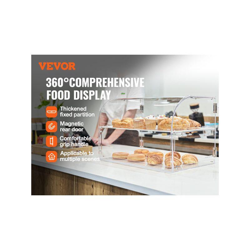 VEVOR Pastry Display Case, 2-Tier Commercial Countertop Bakery Display Case, Acrylic Display Box with Rear Door Access Removable Shelves, Keep Fresh for Donut Bagels Cake Cookie, 22x14x14