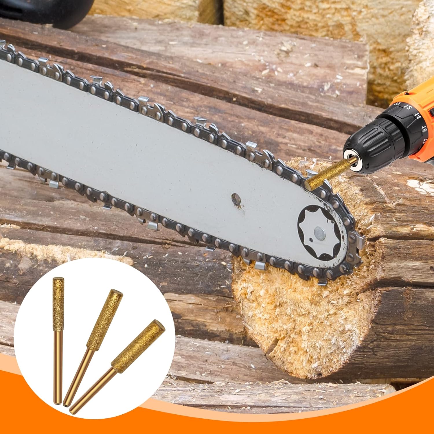 21 count  Chainsaw Sharpener Chainsaw  Sharpener in 3 Size  Chainsaw Sharpener Burr, Polishing Grinding Tool for Electric Chain , Stone Carvings(4mm, 4.8mm, 5.5mm)Quesear