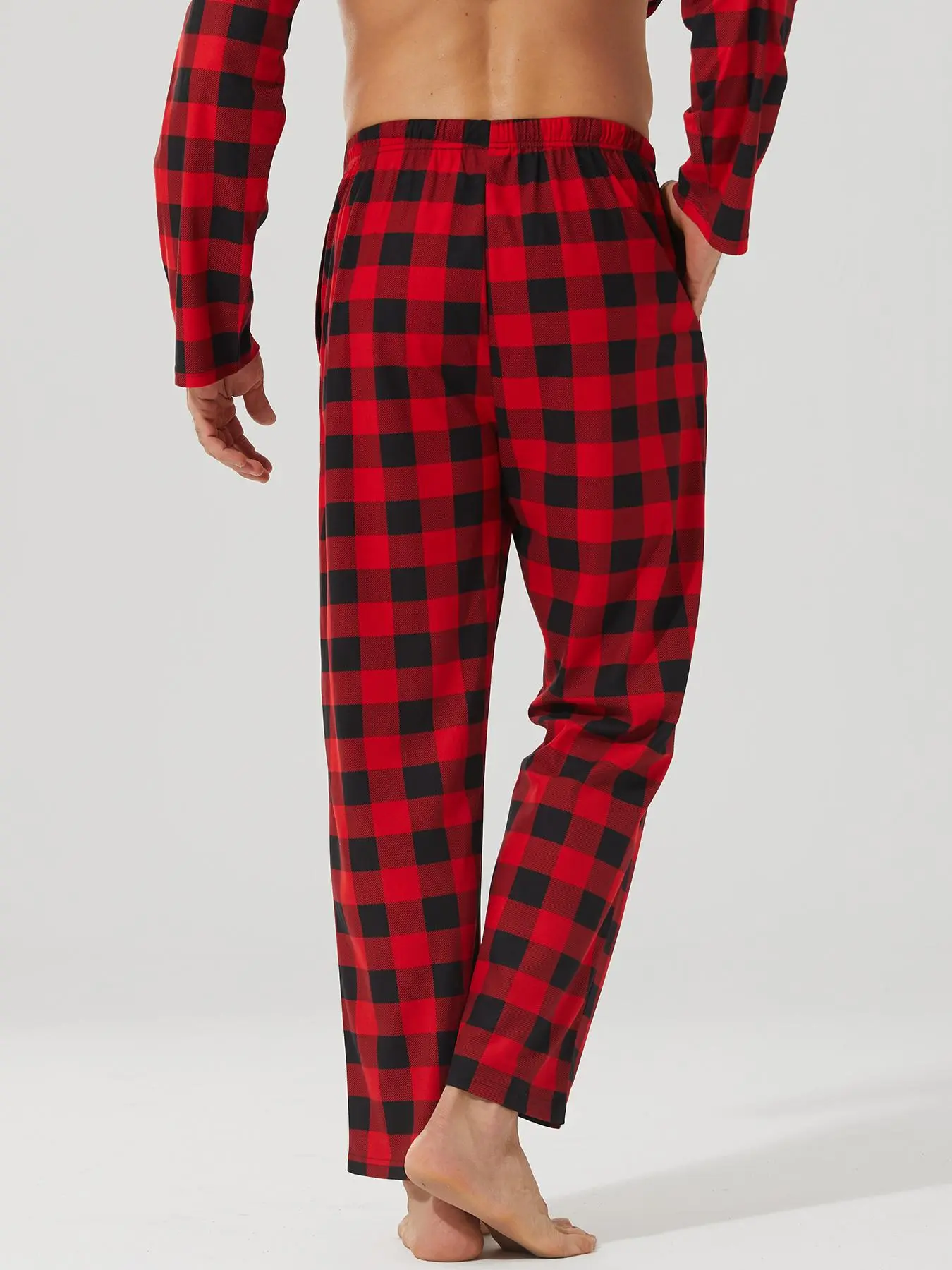 Men's Plaid Print Long Sleep Pants, Elastic Waist, Tie Front, Fitted, Casual Style, Comfortable, Outdoor Wear, Drawstring, Pockets
