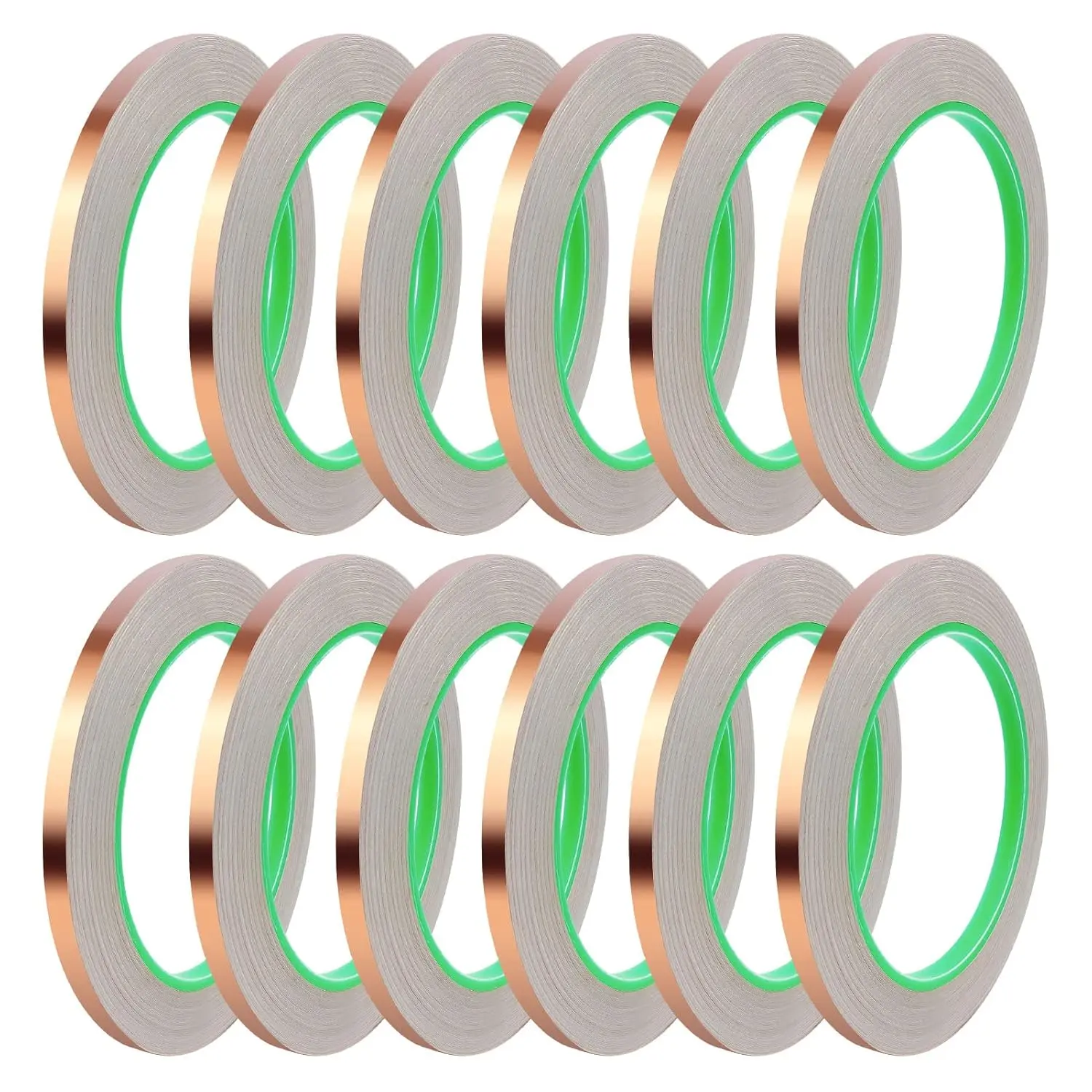 12 Pack Copper Foil Tape,Double-Sided Conductive Adhesive Copper Tape for EMI Shielding,Stained Glass,Soldering,Guitar Electrical Repairs,Crafting,Garden(1/4" x21.9yards)