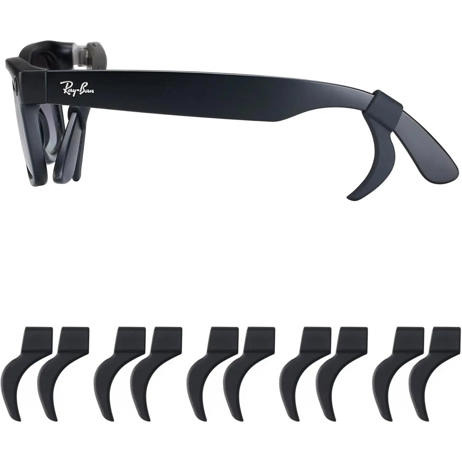 Glasses Ear Grips for RayBan Meta(Gen1&Gen2),Thick Temples-Anti-Slip Silicone Eye Glasses Ear Grippers, Eyeglass Cushions, Sleeve Retainer, Sunglass Holder, Hooks, Accessories-5 Pairs Black