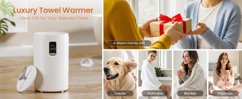 R.W.FLAME Towel Warmers for Bathroom, 40L Large Towel Warmer Bucket with Screen Display, 24H Timer, 30/60/90Min Auto Shut Off, Child Lock, Fits Up to 2 Large Towels, Bathrobes, Blankets