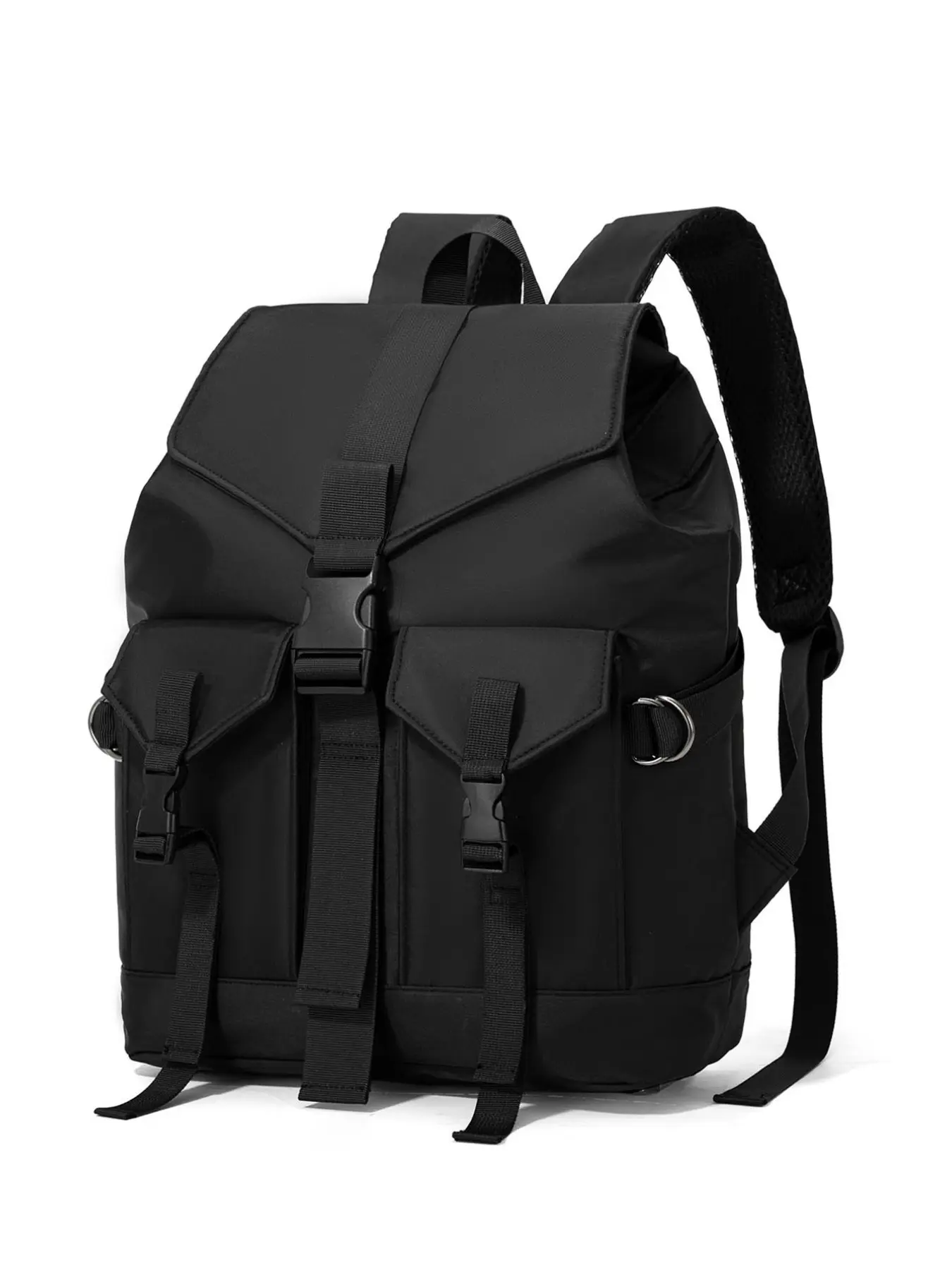 Functional Flip-Top Drawstring Backpack, Waterproof Nylon Multi-Pocket Work Bag, Large Capacity Laptop Backpack for Students and Travelers