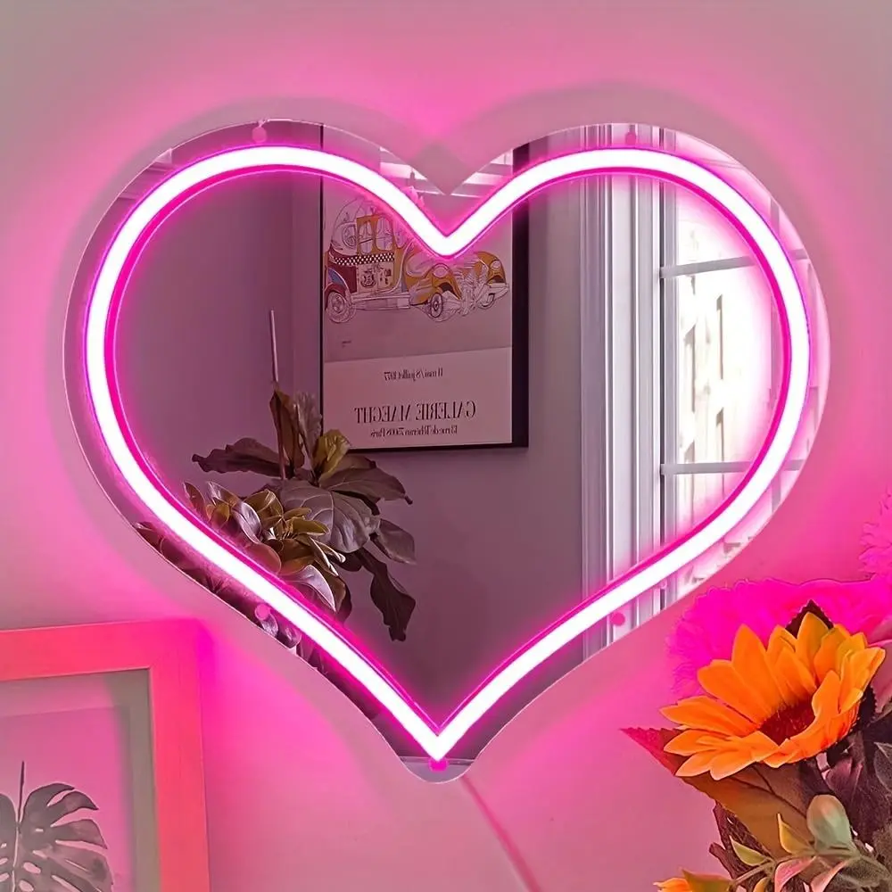 Adjustable Heart Mirror Neon Sign, Love Neon Lamp, Large Size, USB Powered LED Neon Sign, Valentine Gift, Bedroom Decor