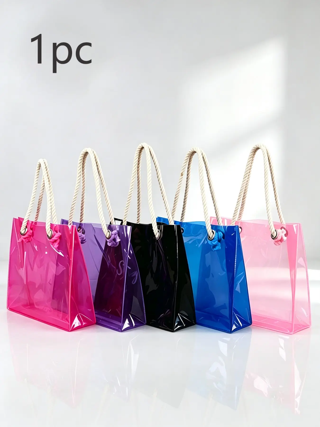 Shiny Jelly Transparent Tote Bag, Fashion Hemp Rope Handbag, Reusable Waterproof Gift Bag, Ideal for Beach Dates, Daily Shopping, Cosmetics Storage, Commuting, Reusable Tote Bags