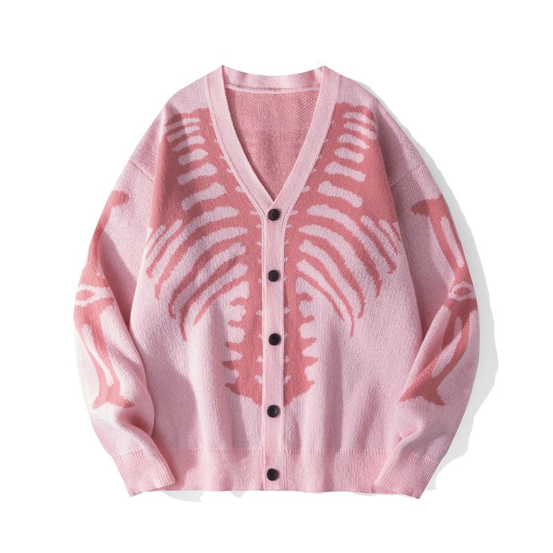 Men's Skeleton Print Button-Front Knitwear Top - Long Sleeve V-Neck, Loose Drop-Shoulder Regular Fit, Soft Menswear Pullover, Spooky Men's Cardigan, Multi-Size, Casual Halloween Fall Wear Men's Skeleton Print Button-Front Knitwear Top - Long Sleeve V-Neck, Loose Drop-Shoulder Regular Fit, Soft Menswear Pullover, Spooky Men's Cardigan, Multi-Size, Casual Halloween Fall Wear